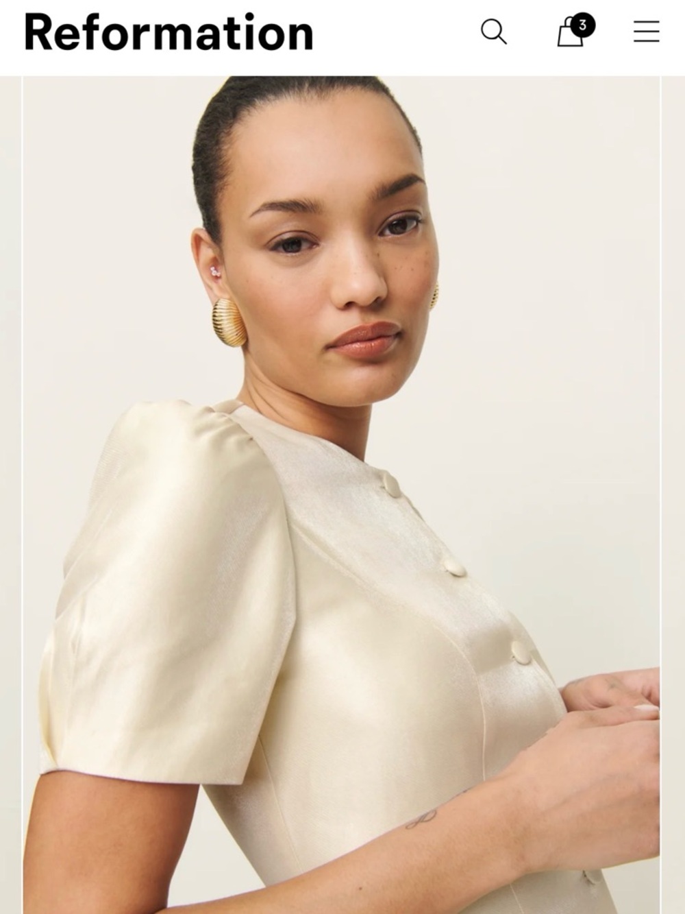 Reformation Mika Two Piece, Cream Mini Skirt - Neutral Satin Finish - Picture 3 of 12